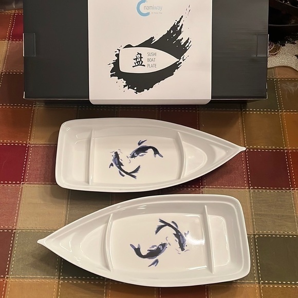 Brand New Sushi Boat Plates Set of 2 Elegant Serving Trays Top Dishwasher Safe - Picture 2 of 14